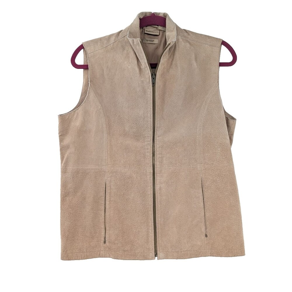 Ruff Hewn Women's Tan Genuine Leather Mock Neck Full Zip Vest Size Medium